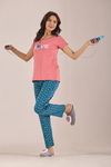 Sweet Moon Knit Cotton Pyjama Set - Black Pastelpeach — thumbnail 4